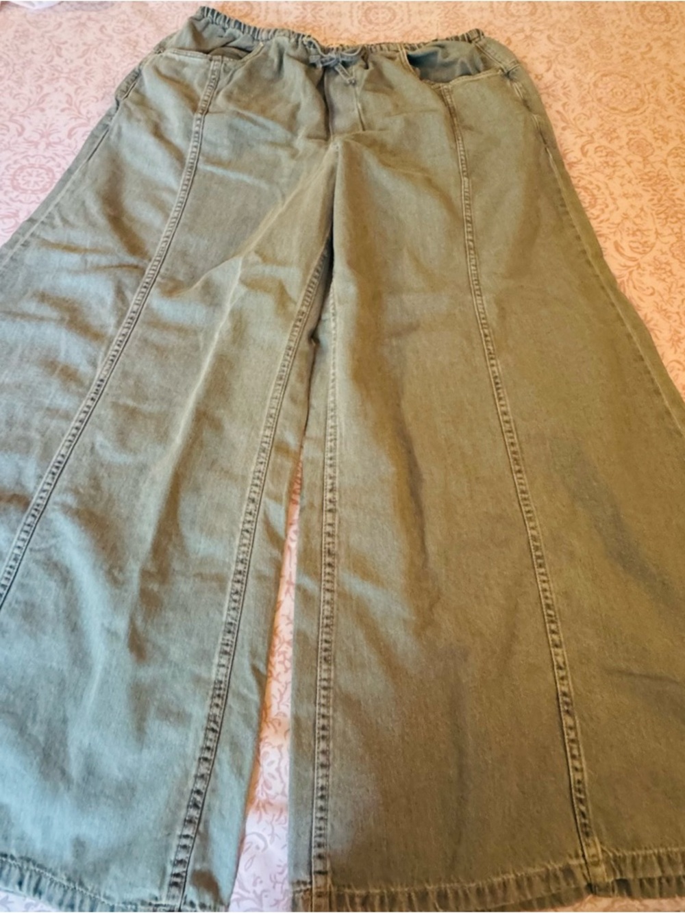 Free People light denim Wide-Leg Drawstring Jeans
